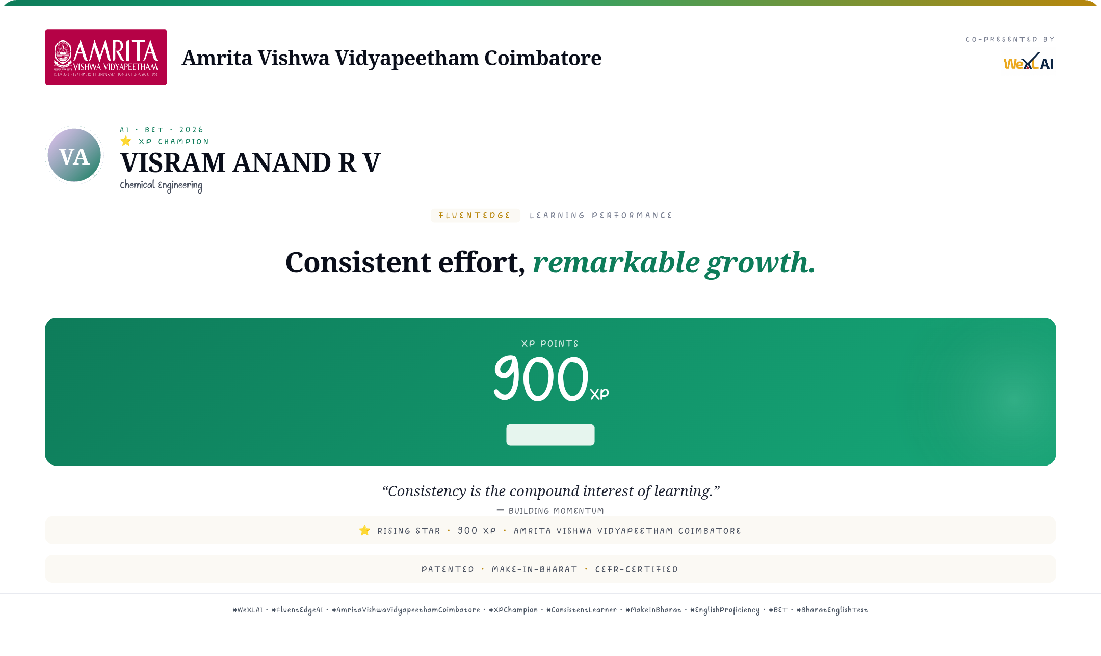 VISRAM ANAND R V &mdash; XP Champion