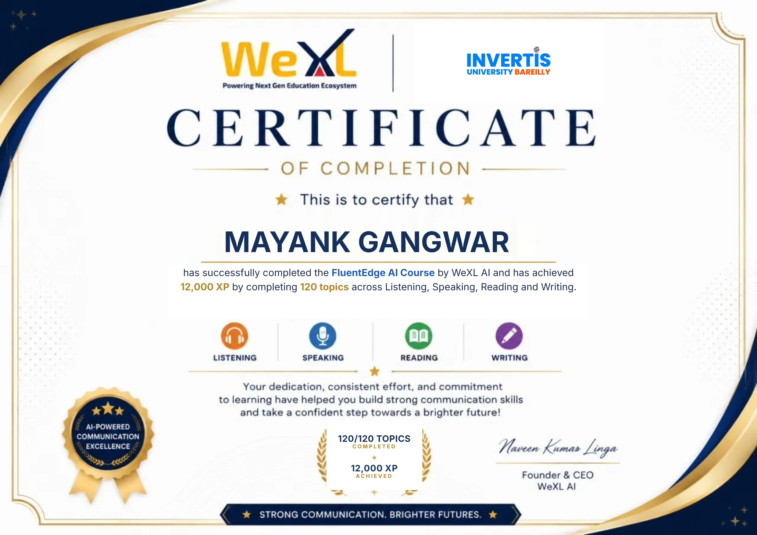 MAYANK GANGWAR &mdash; Certificate of Completion
