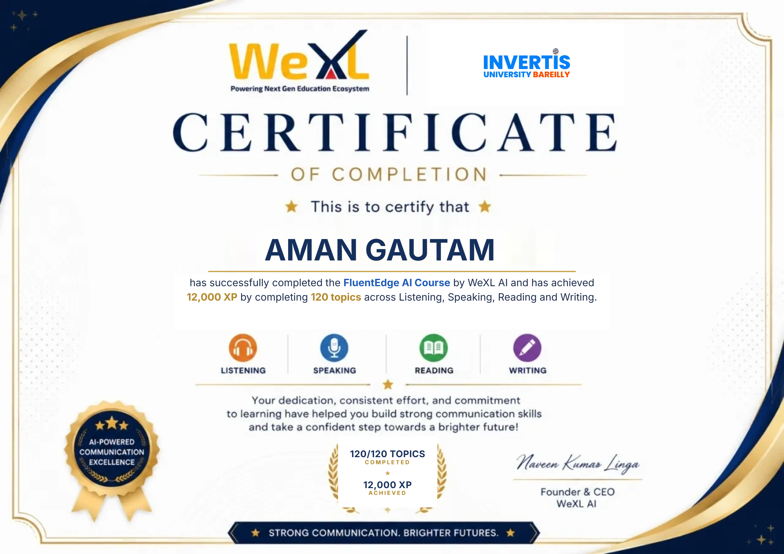 AMAN GAUTAM &mdash; Certificate of Completion