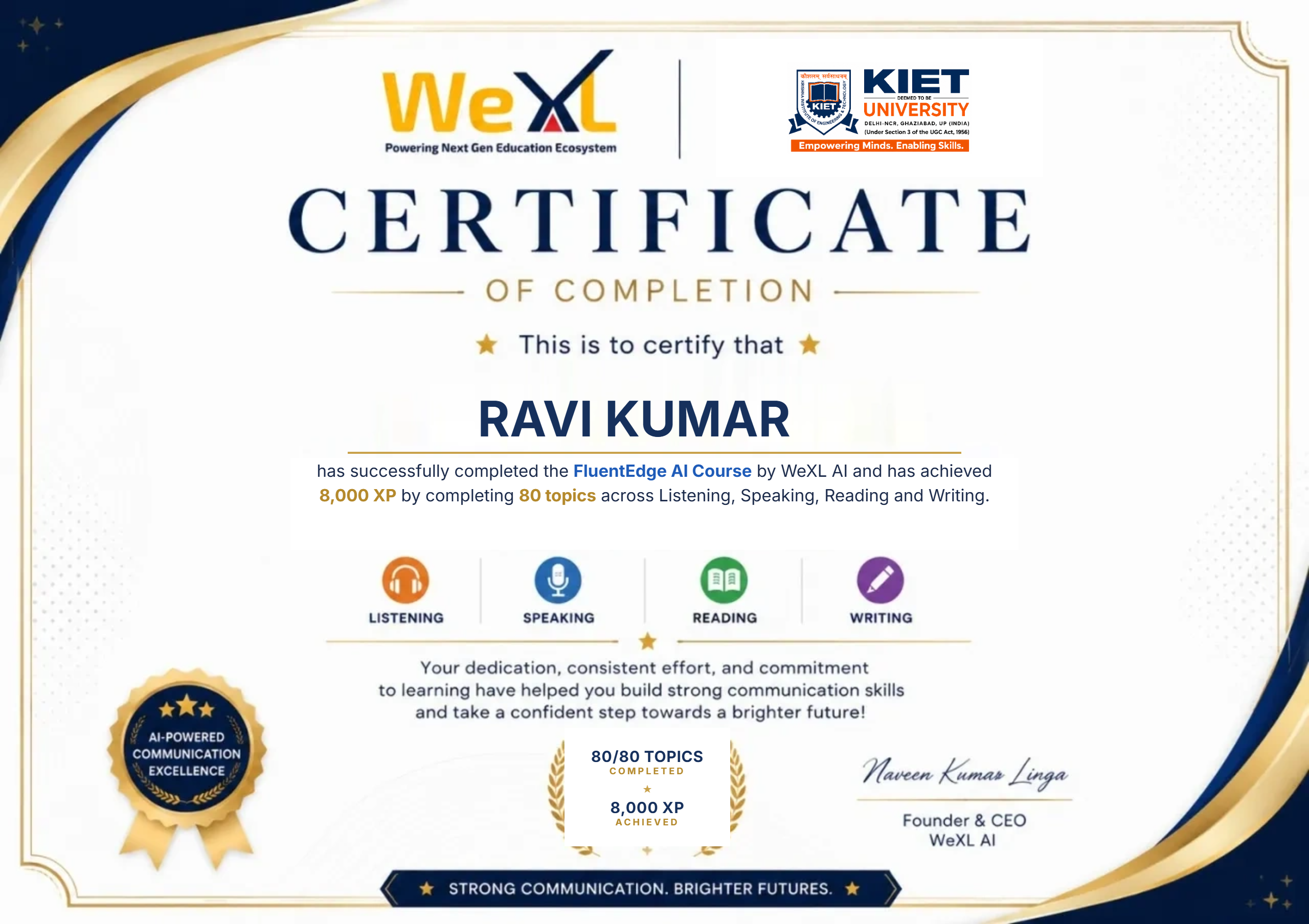 RAVI KUMAR  &mdash; Certificate of Completion