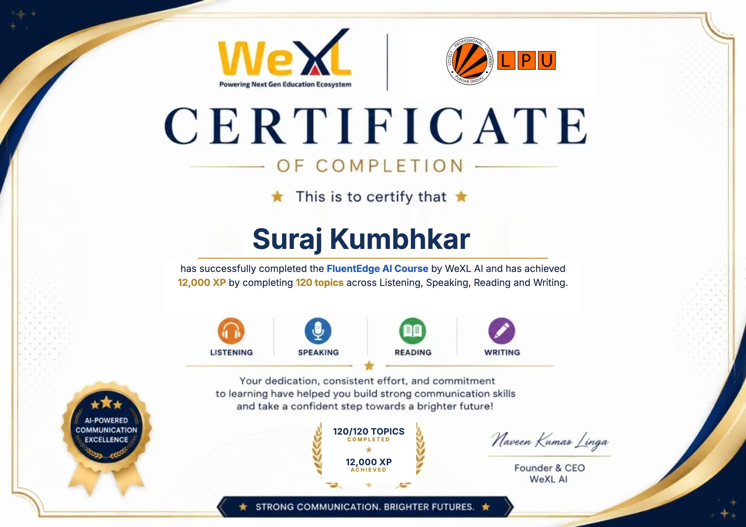 Suraj Kumbhkar  &mdash; Certificate of Completion