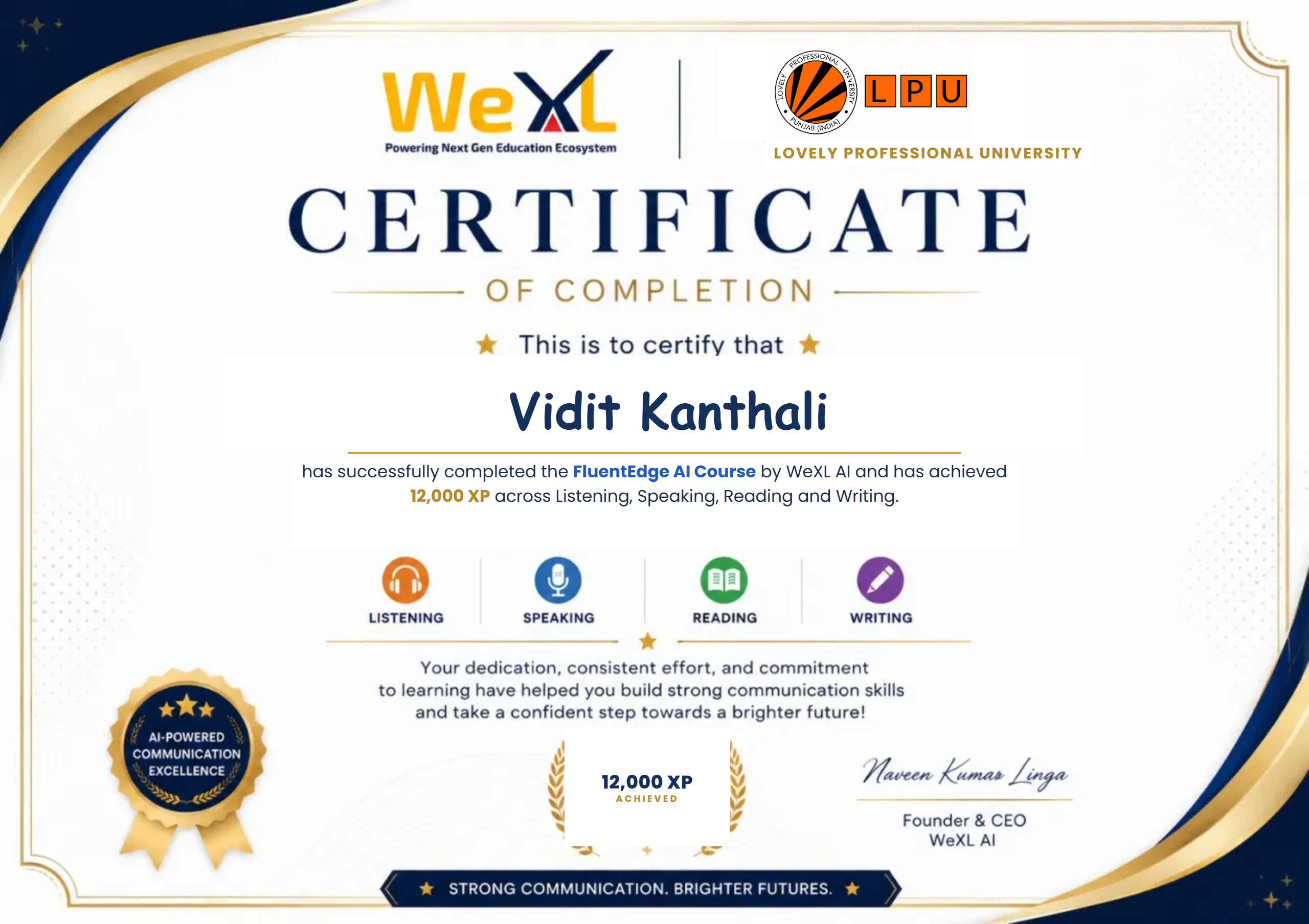 Vidit Kanthali &mdash; Certificate of Completion